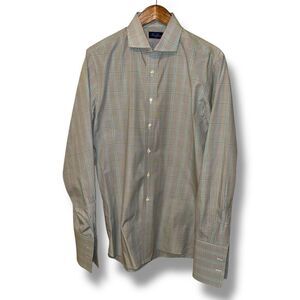 Tom James Glen Check French Cuff Made in USA Dress Shirt Size L 16.5